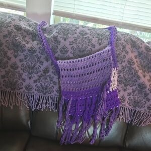 Purple Crochet Fringe Bag